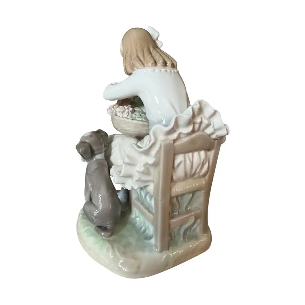 Lladro 1088 Girl With Flowers Basket & Dog Retired Porcelain Figurine